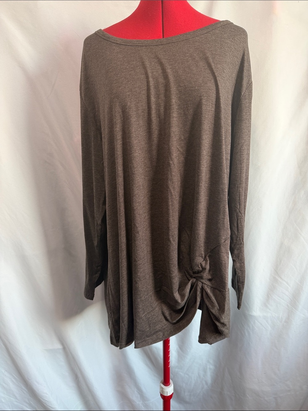 Casual Twist-Hem Long Sleeve Top - Brown